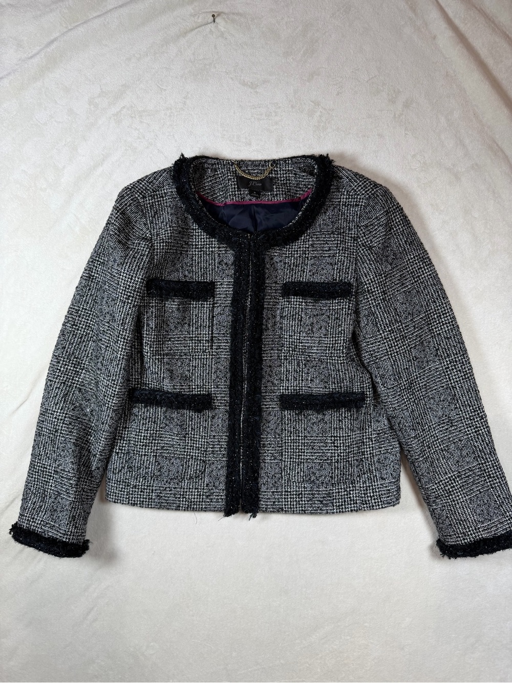 J. Crew Size 8 Glen Plaid Braided Trim Tweed Jacket